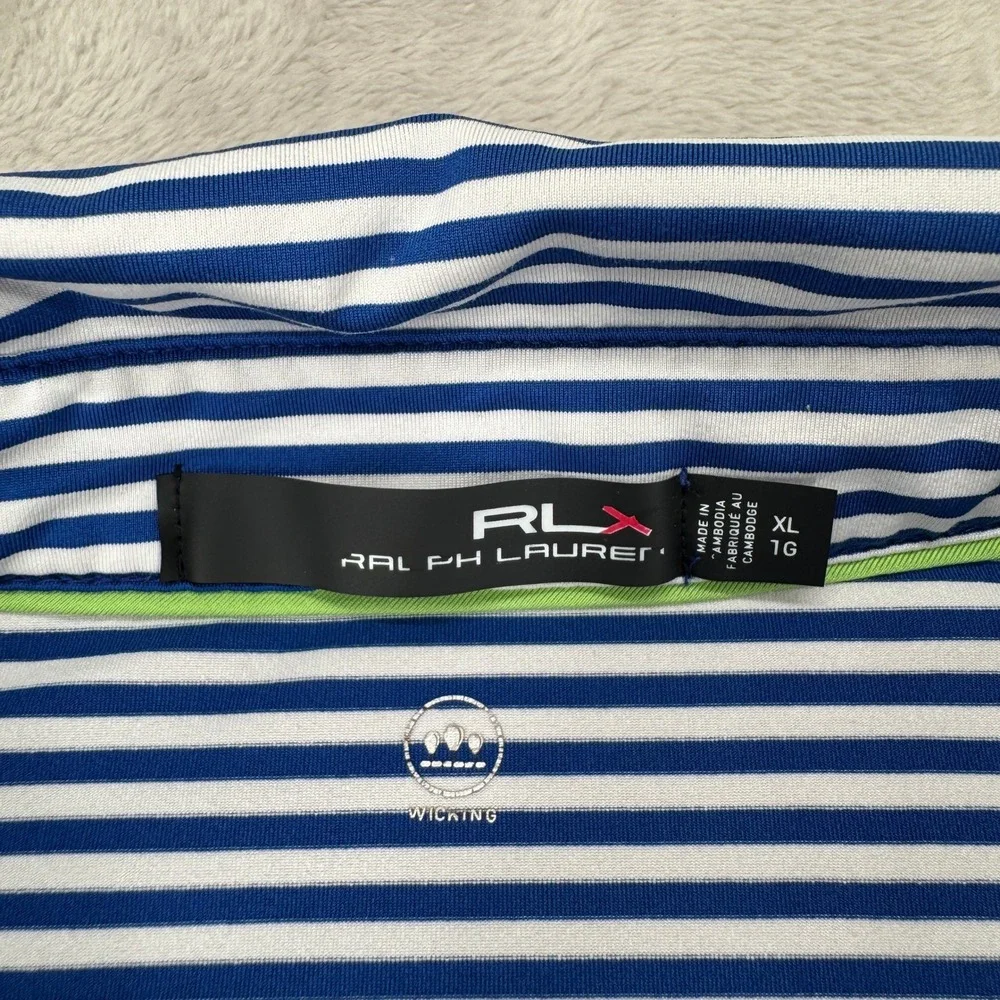 RLX Ralph Lauren Mens Polo Shirt XL Blue White Striped Preowned Wicking Golf